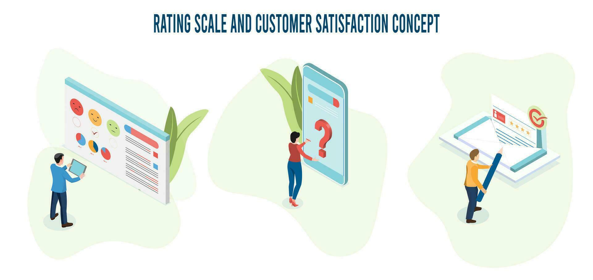 3D isometric customer review and feedback concept with People giving star feedback and choosing satisfaction rating, Consumer demand,retail marketing. Vector illustration eps10