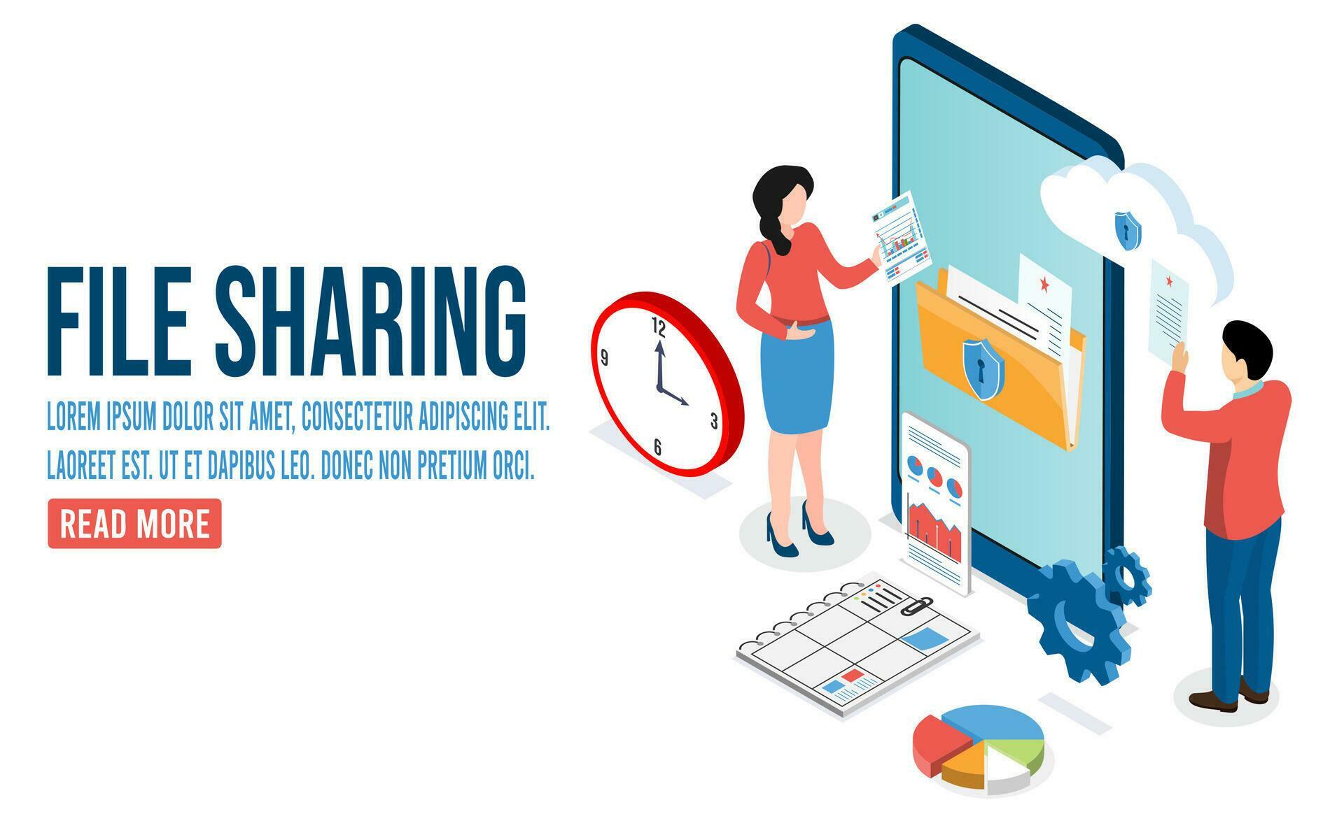 3D isometric File sharing and Transfer concept for transferred