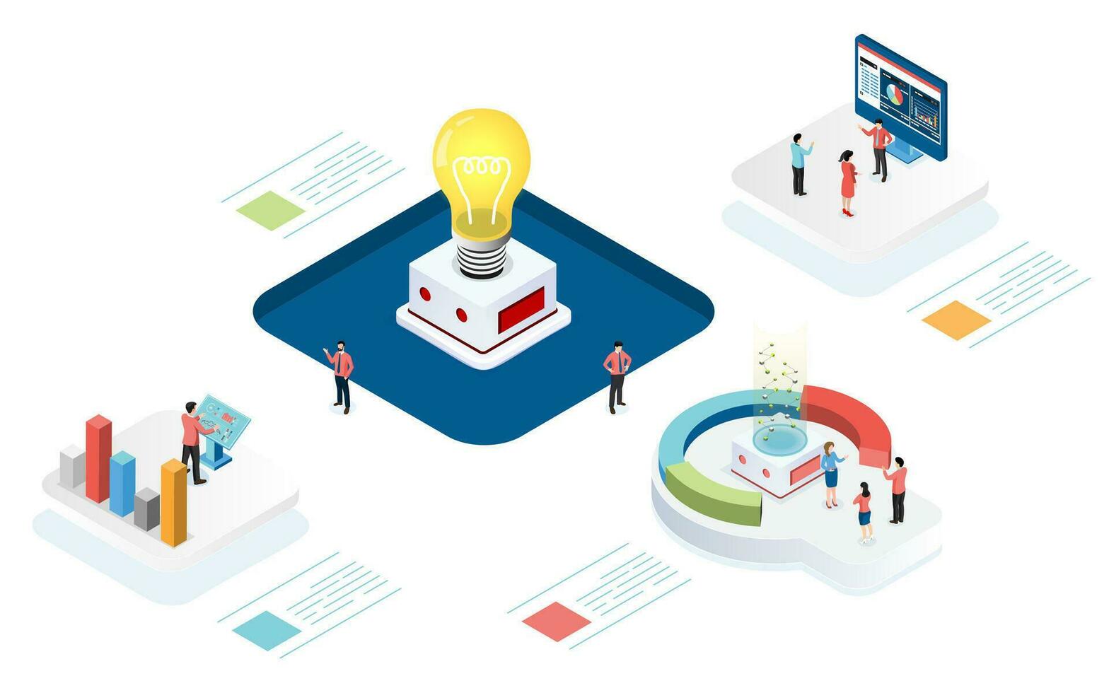 Modern 3d isometric design concept of Data Analysis with business people team working with Data Visualization for website and mobile website. Vector Illustration eps10