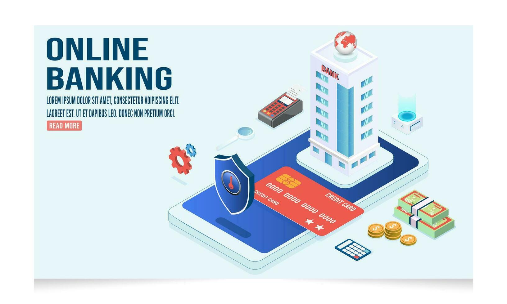 3d isometric Online banking and payment concept with mobile payments, Financial transaction, Transfer money from card.  Vector Illustration eps10