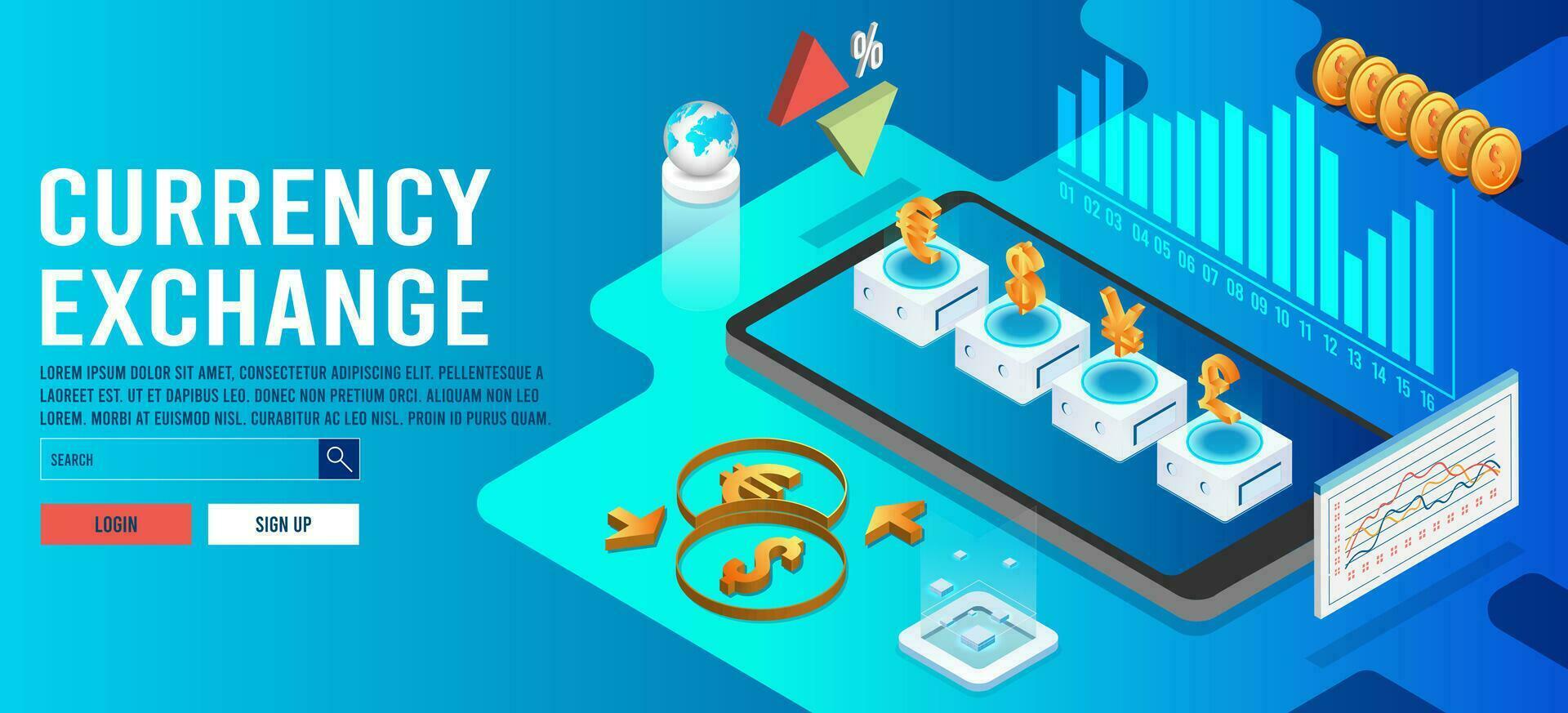 3D isometric Digital Currency Exchange concept with business technology mobile phone for business people and Online Economy Applications for Quick Currency Exchange. Vector illustration eps10