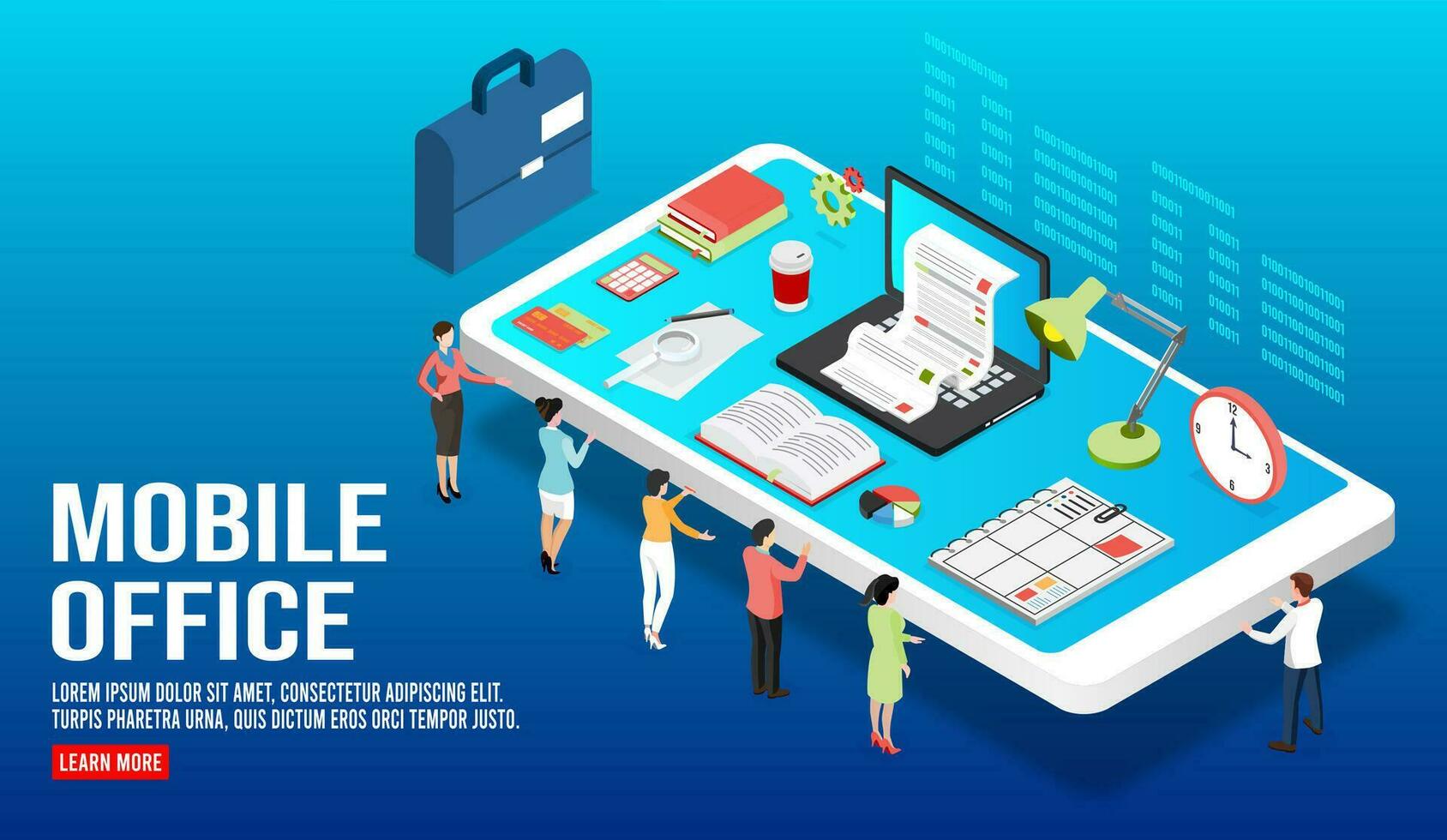 3D isometric Mobile office concept with business technology mobile phone for business people and Customer mobile workspace situation. Vector illustration eps10