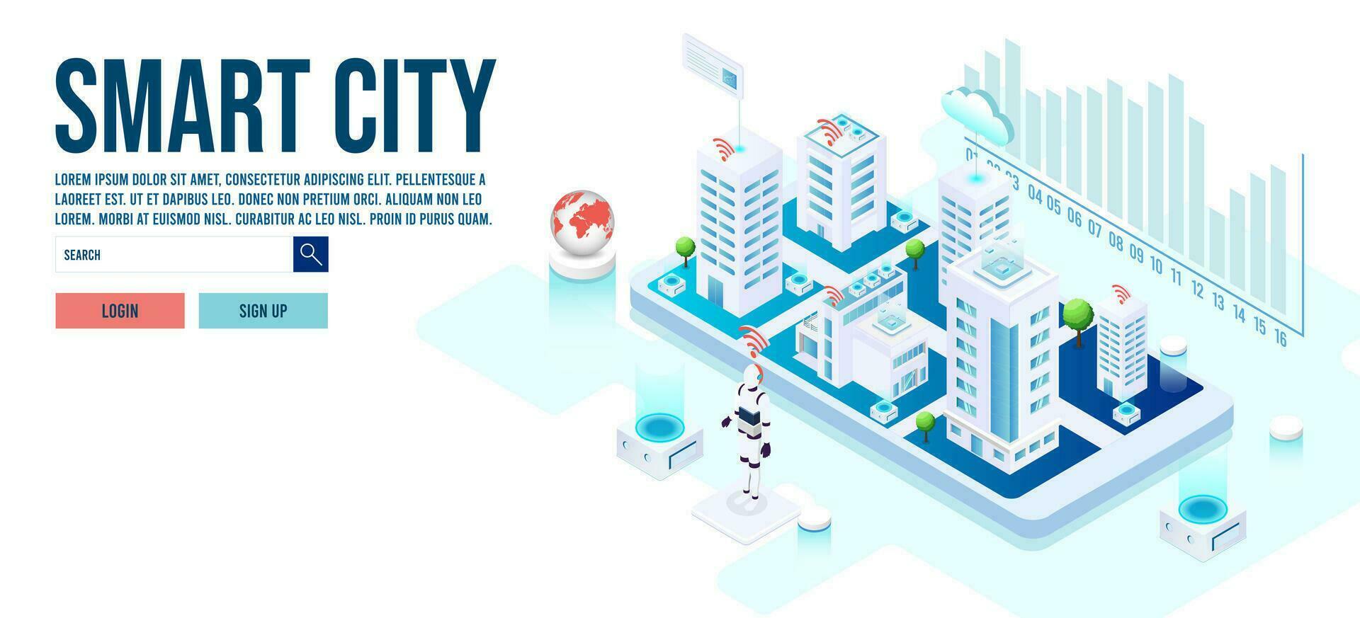 3d isometric Smart City concept with smart services, internet of things, network, public park, building augmented reality concept. Vector illustration eps10