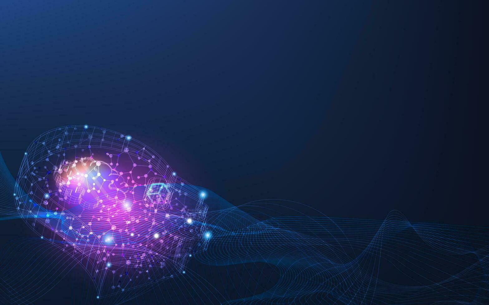Artificial intelligence background concept with Abstract Molecular structure and wave flow. Futuristic Digital Brain future technology. Vector Illustration eps10