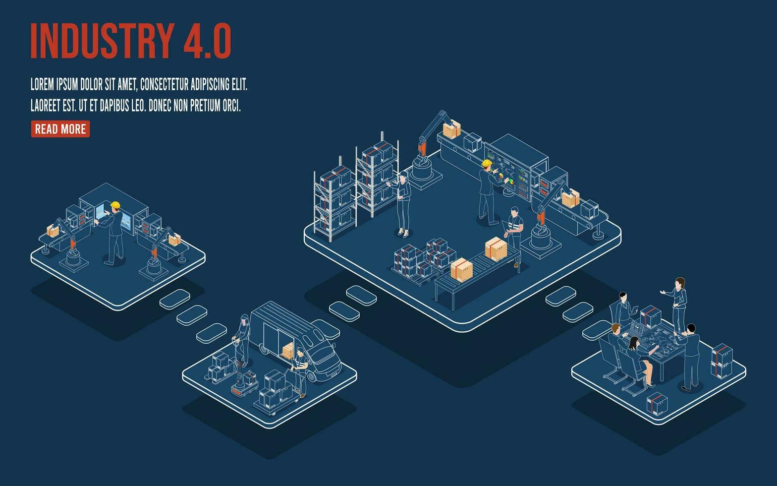 3D Isometric Logistics Warehouse Work Process Concept with Transportation operation service, Industrial Internet of Things and Autonomous Robot. Vector illustration EPS 10