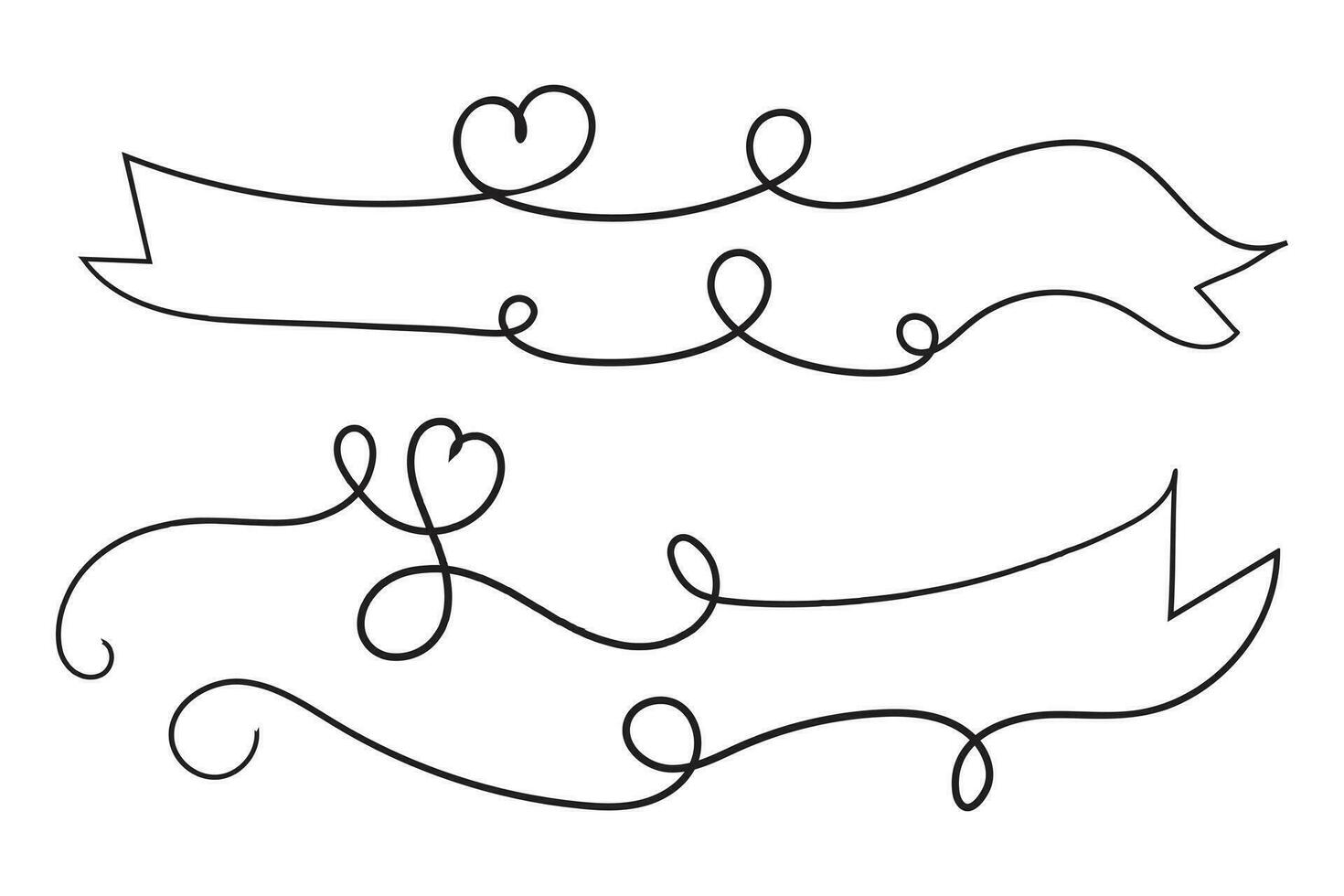 valentines day curly hearts style calligraphy outline ribbon, Hand drawing Calligraphic heart ribbon vector banner, Decorative hearts romantic love text banner, heart scroll Line outline ribbon