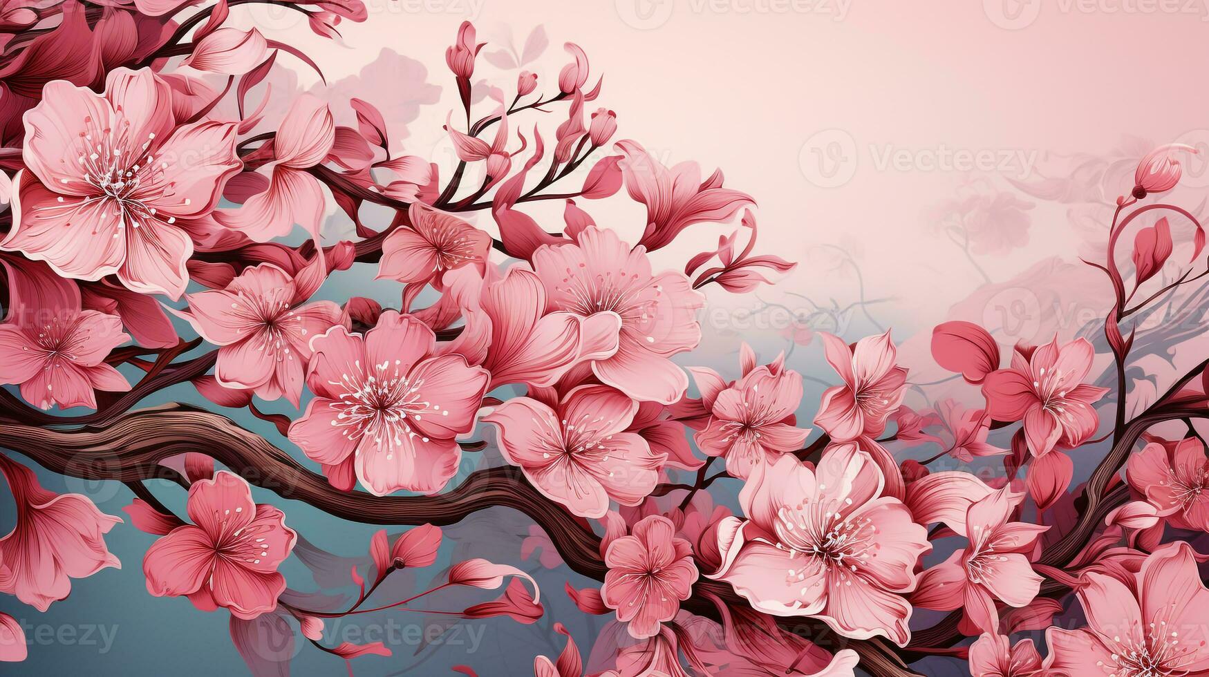 AI generated pink floral lineart background photo