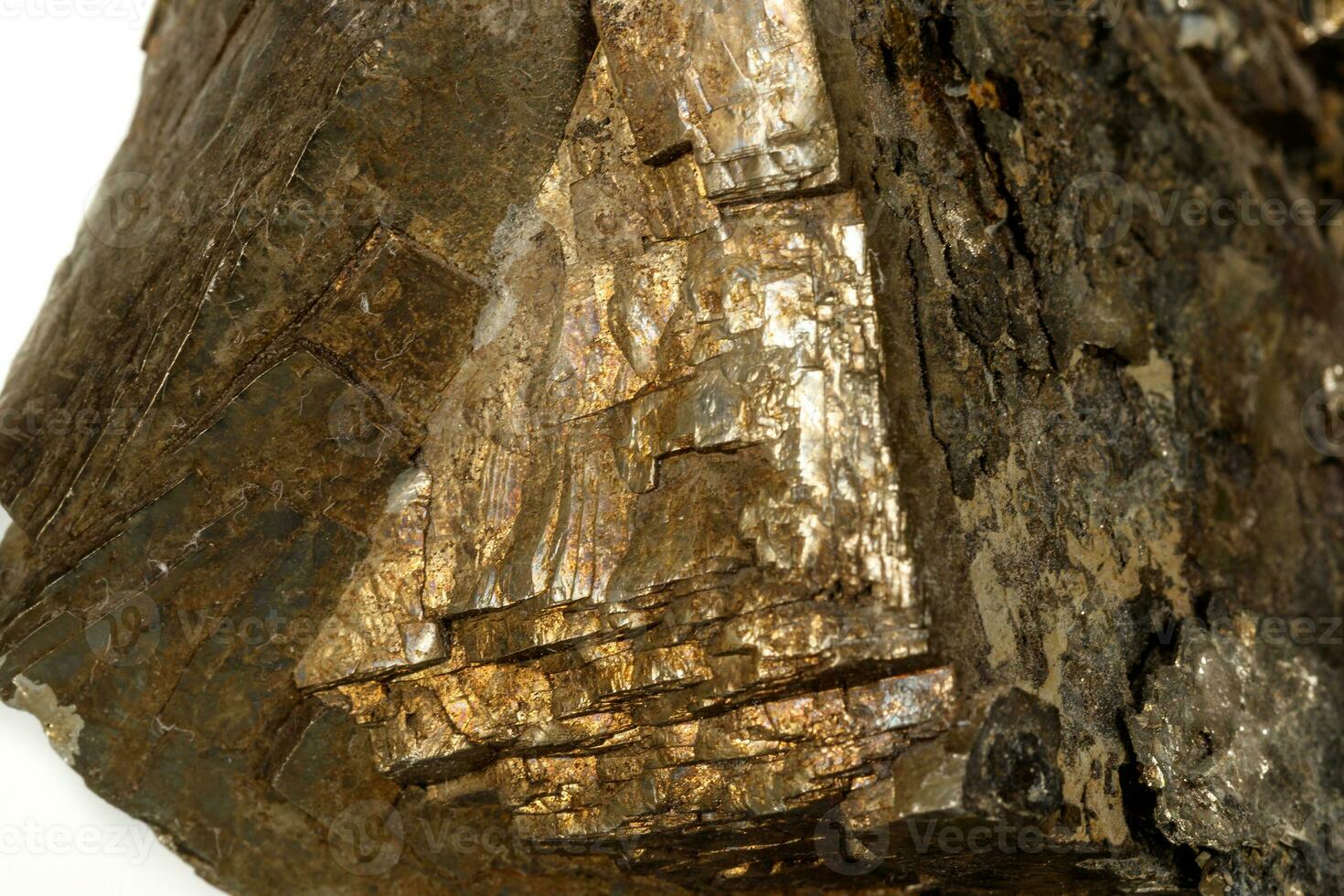 Macro mineral pyrite stone white background photo