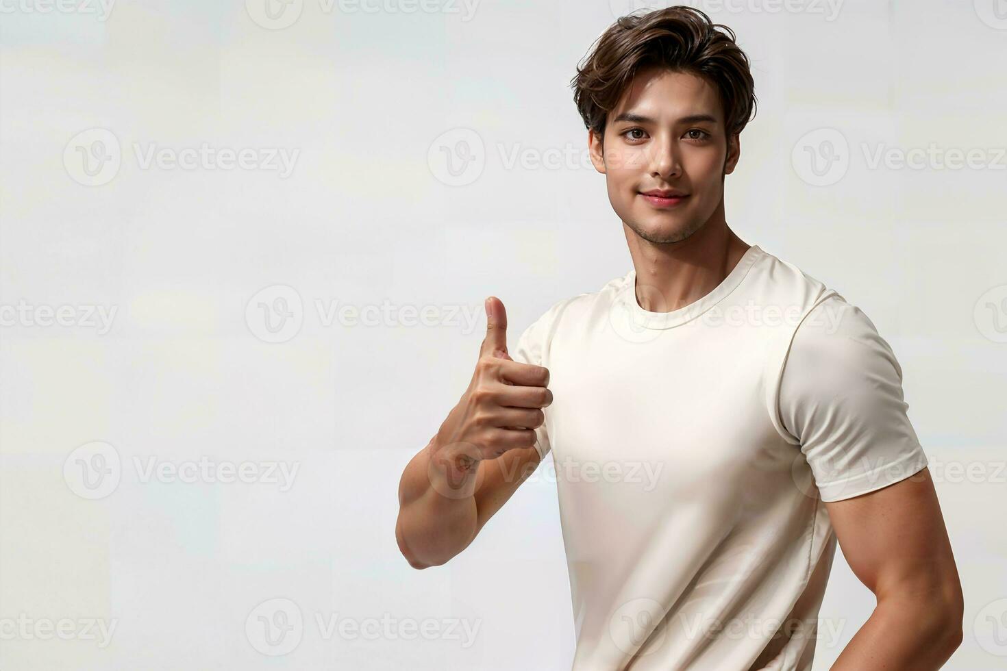 Man Thumb-up and smile, copy space photo
