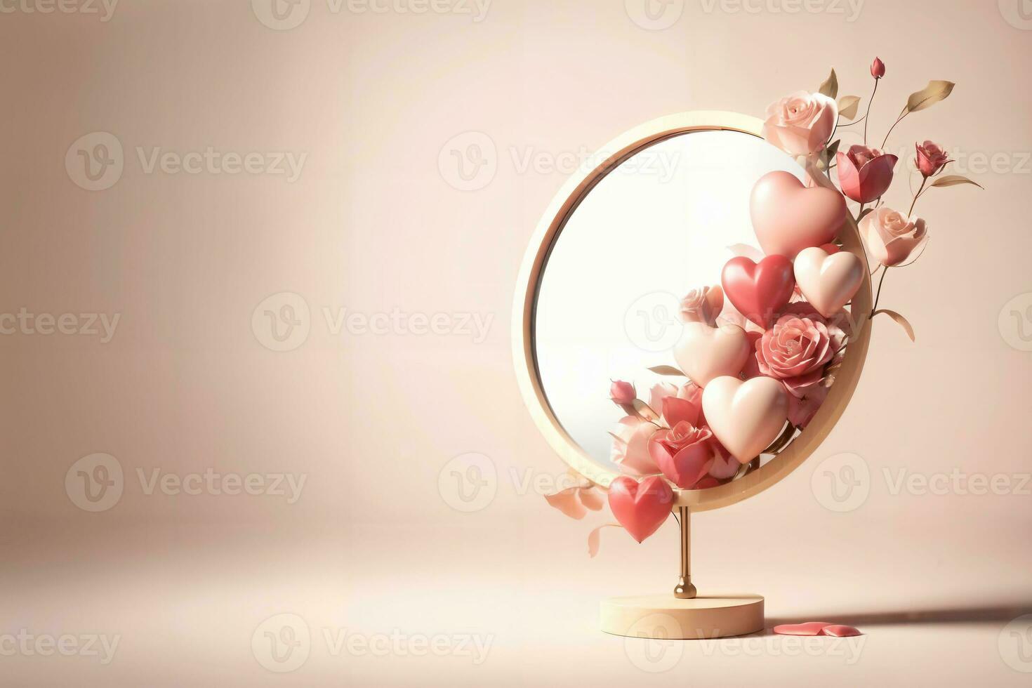 mirror decorate with heart, pastel tone, copy space photo