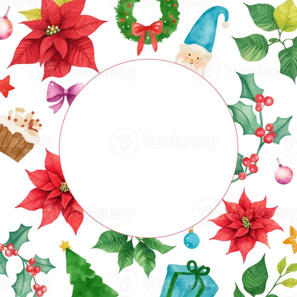 Watercolor christmas pattern with round frame png