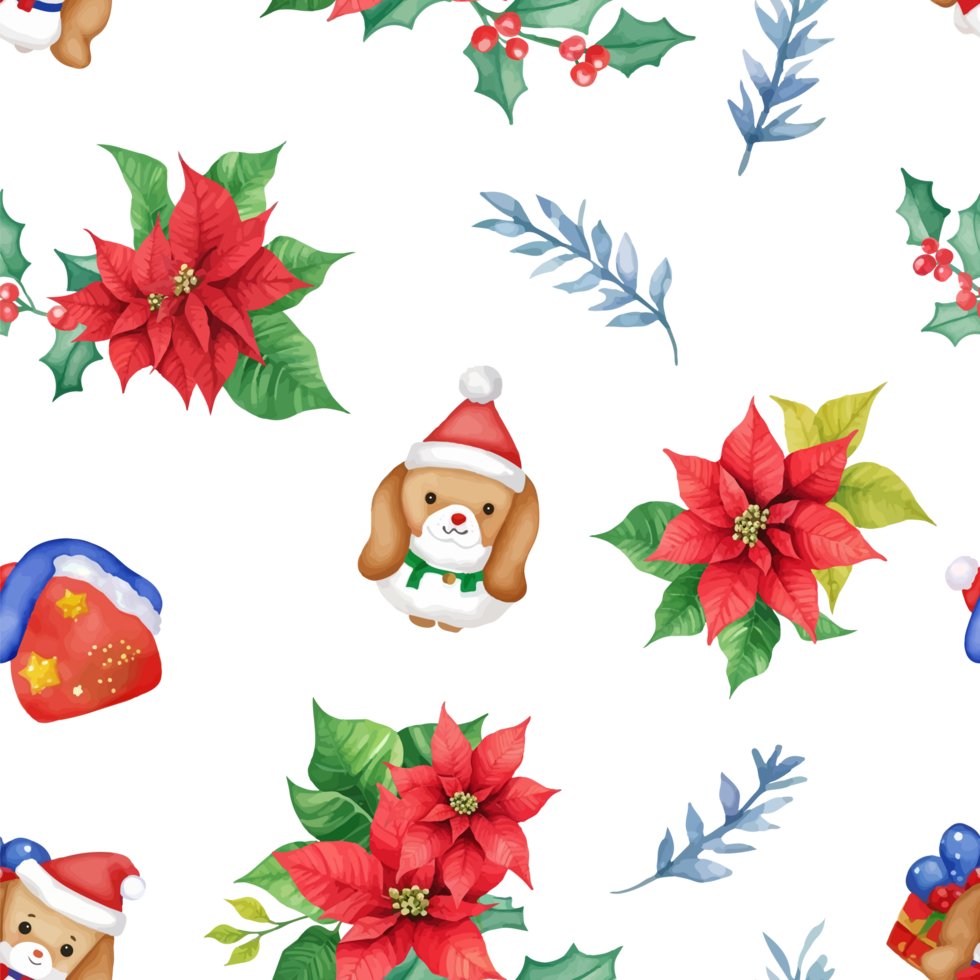 Cute watercolor christmas seamless pattern background png