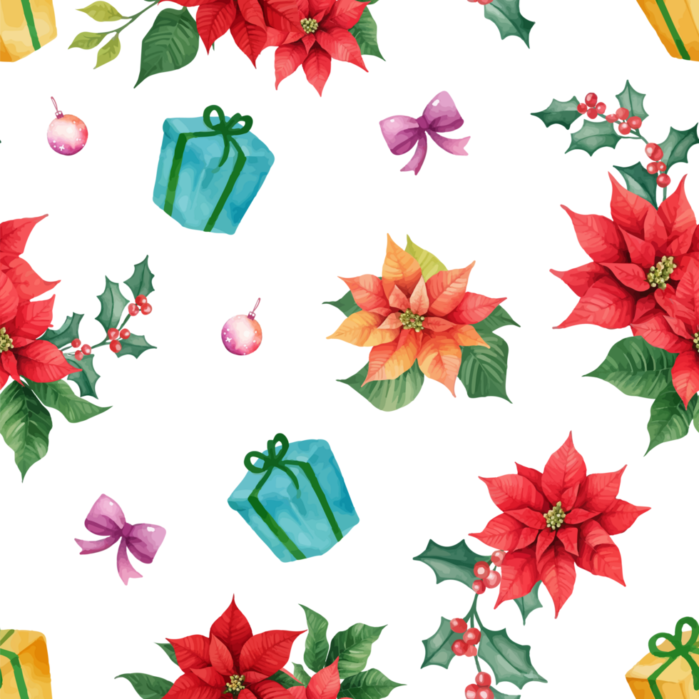 Watercolor christmas seamless pattern background png