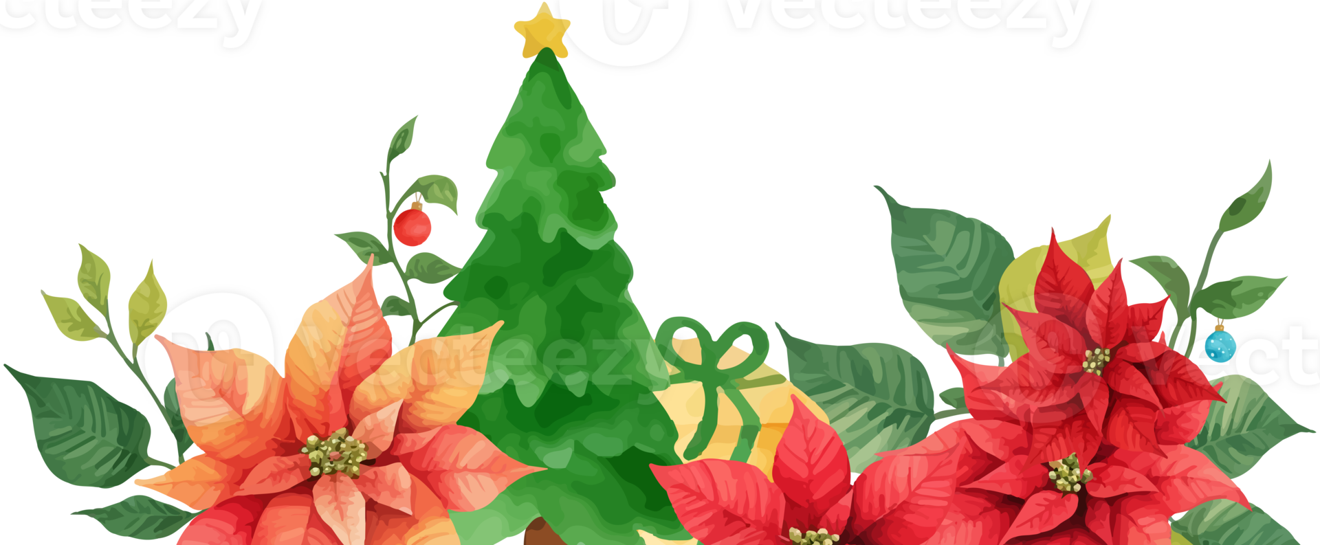 Cute Watercolor Of Christmas Tree With Floral png