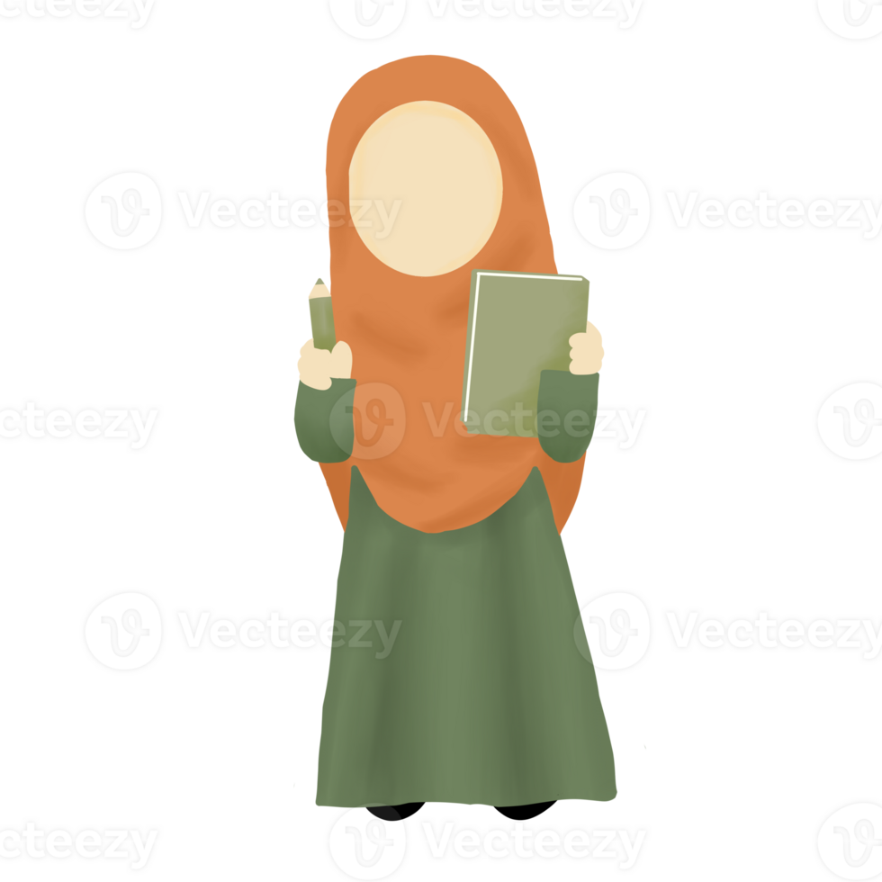 Moslem Girl Holding A book Illustration png