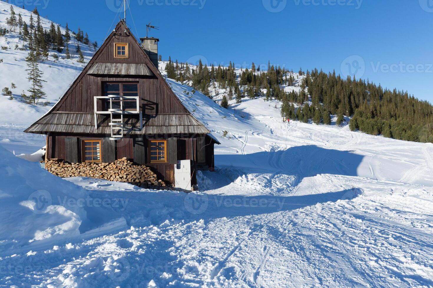 Winter landscape of Hala Gasienicowa Valey Gasienicowa in Tatra mountains in Zakopane,Poland photo