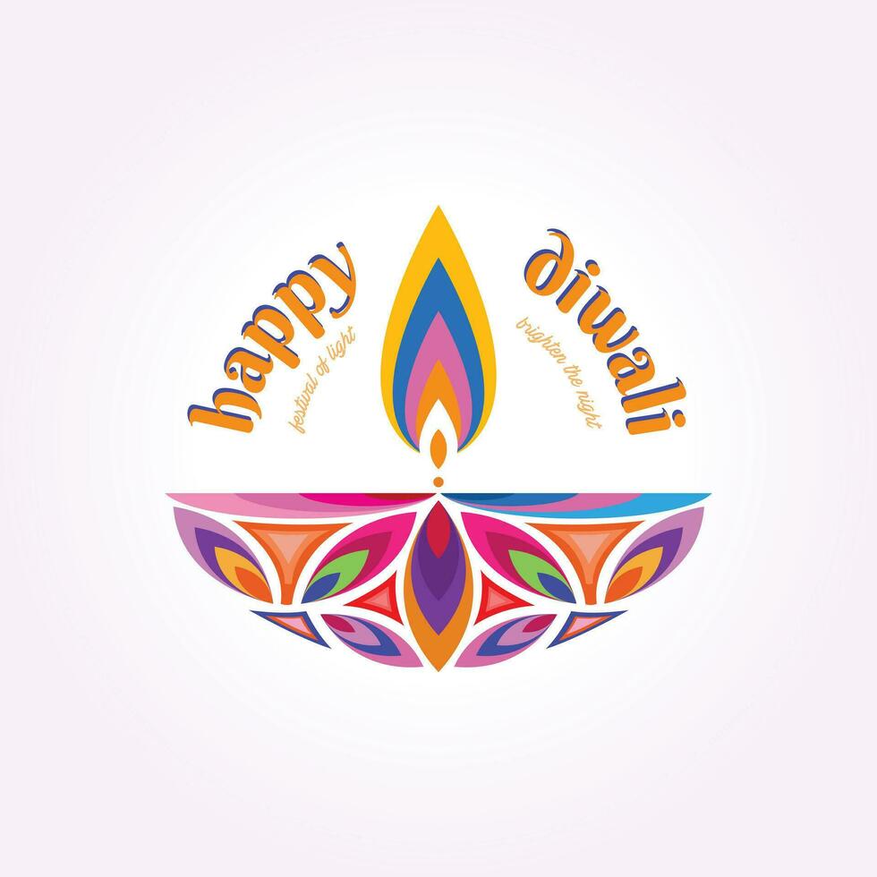 colorful vintage happy diwali logo, candlelight illustration design vector