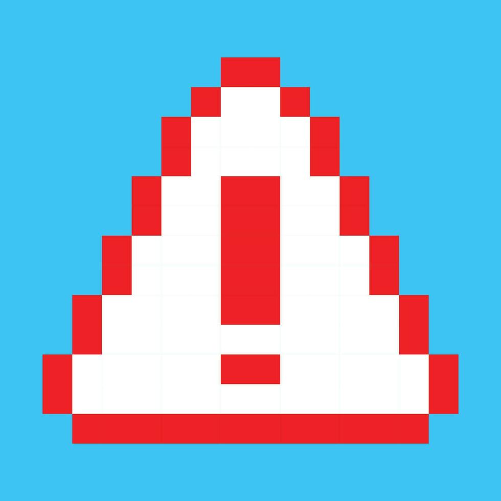 a pixelated red and white exclamation sign on a blue background vector