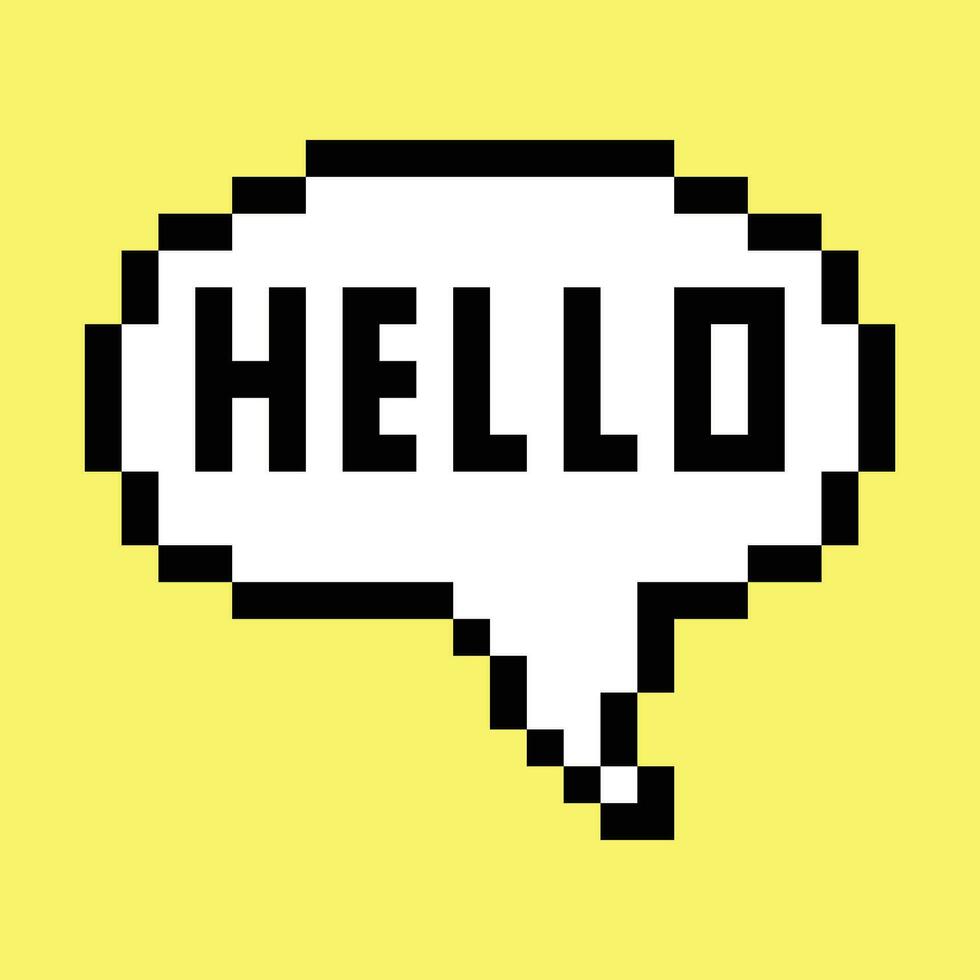 pixel art hello speech bubble vector illustration