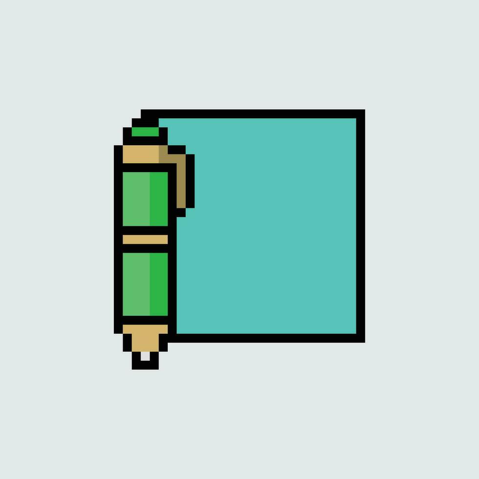 a pixel style icon of a pen and paper vector