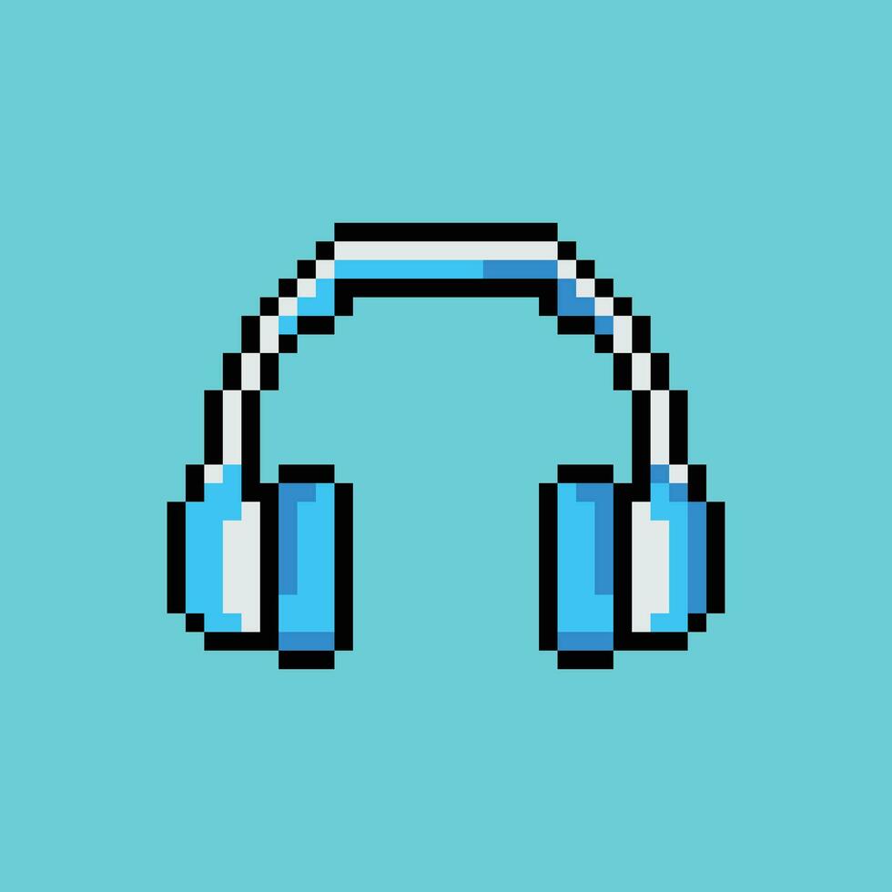 pixel headphones icon on blue background vector