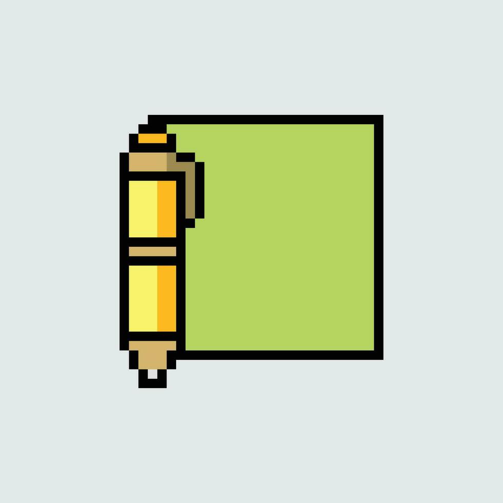 a pixel style icon of a pen and paper vector