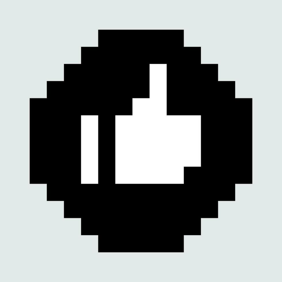 un pixelado pulgar arriba icono en un gris antecedentes vector