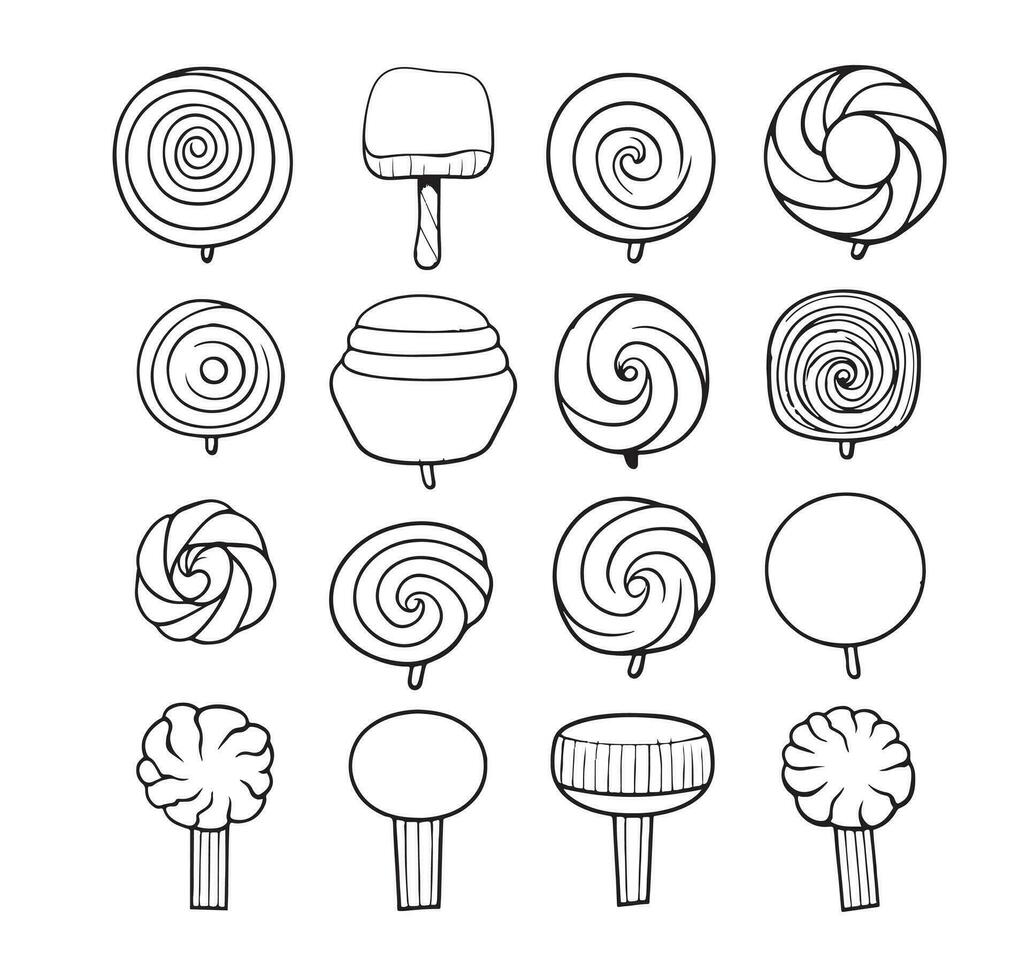 Hand drawn candy set. Doodle sketch style. Set of various elements doodles. vector