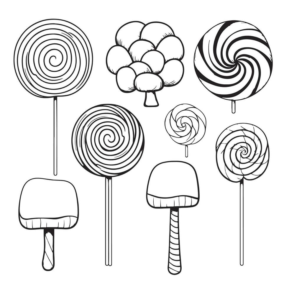 Hand drawn candy collection. Doodle sketch style. Set of various elements doodles. vector