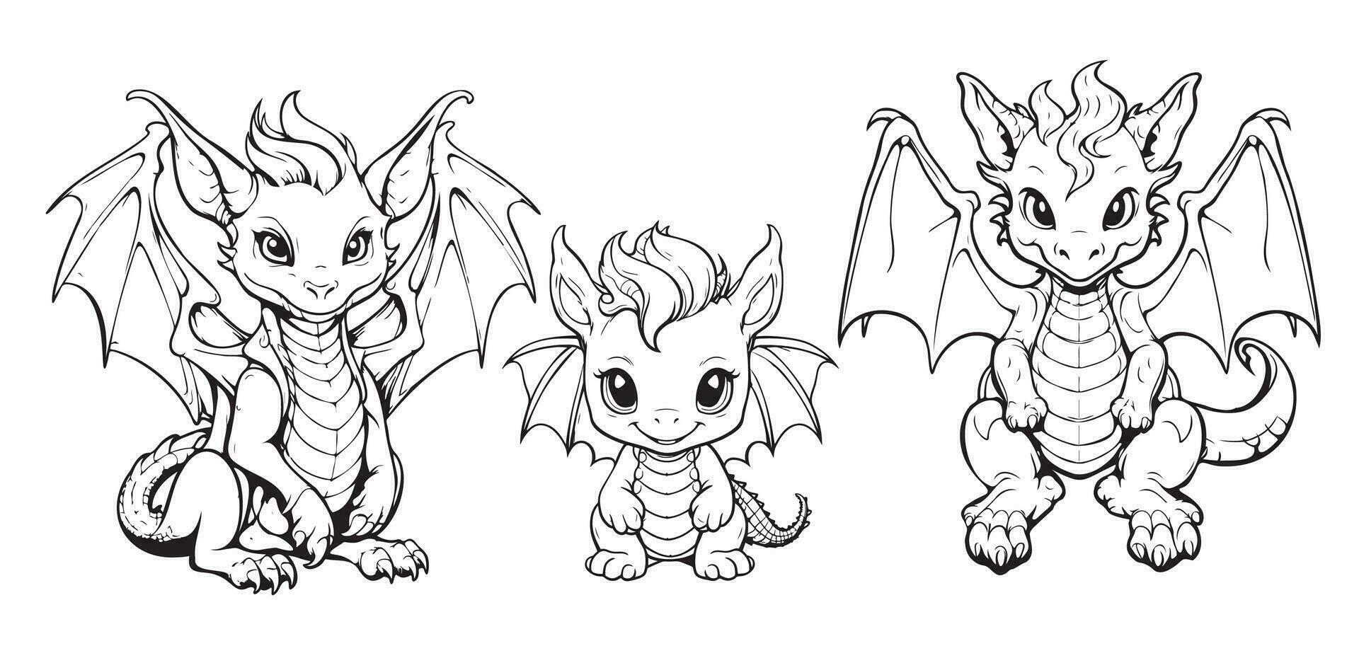 Dragon family sketch hand drawn in comic style, Symbol and sign of new year vector