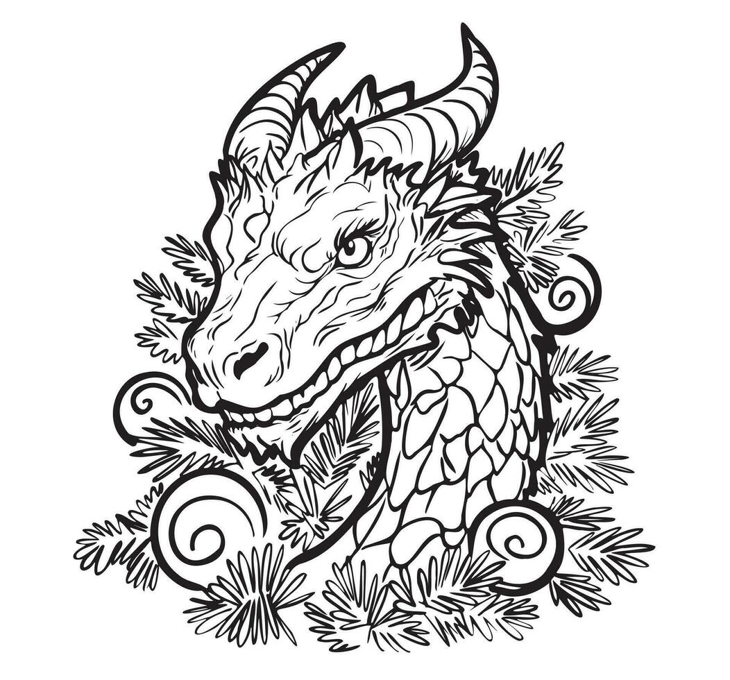 Christmas Dragon sketch hand drawn. Symbol and sign of new year vector