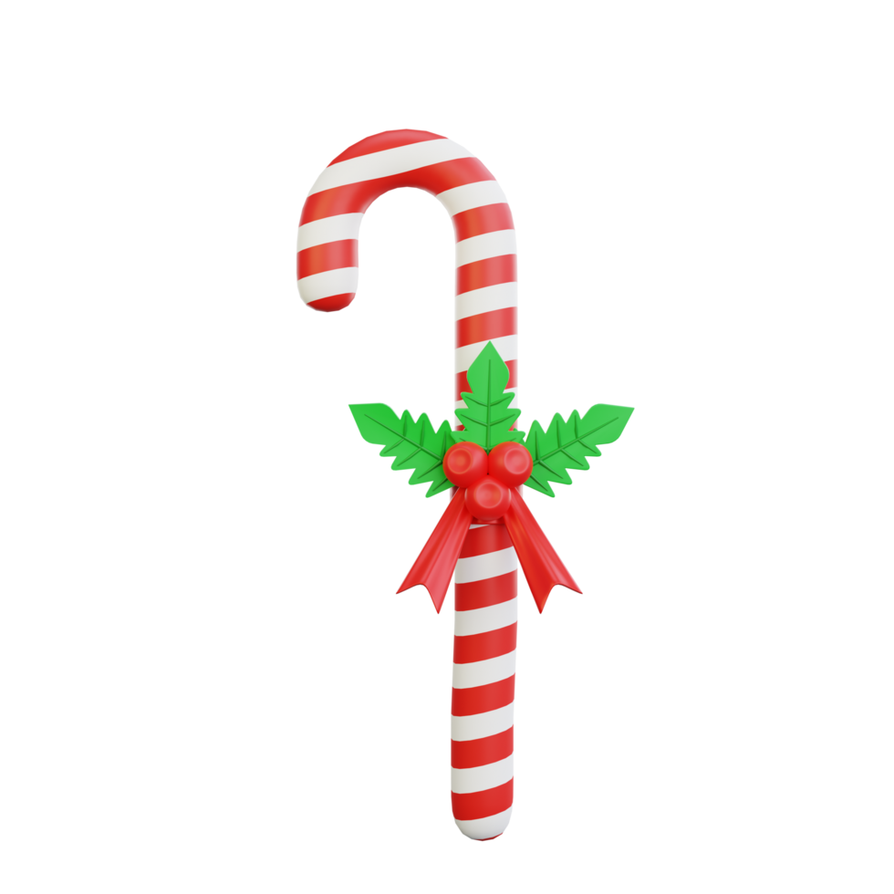 3D illustration of a Christmas candy cane icon png