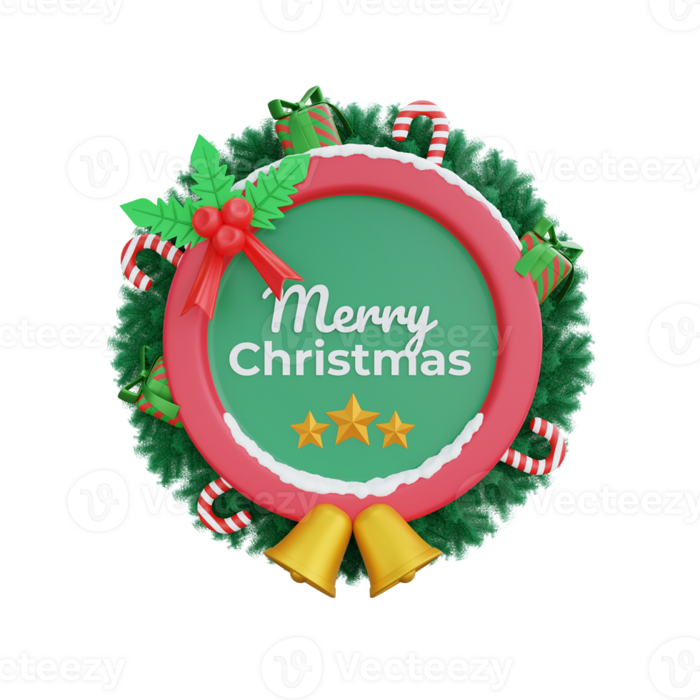 3D illustration of a festive Christmas wreath greetings decoration png
