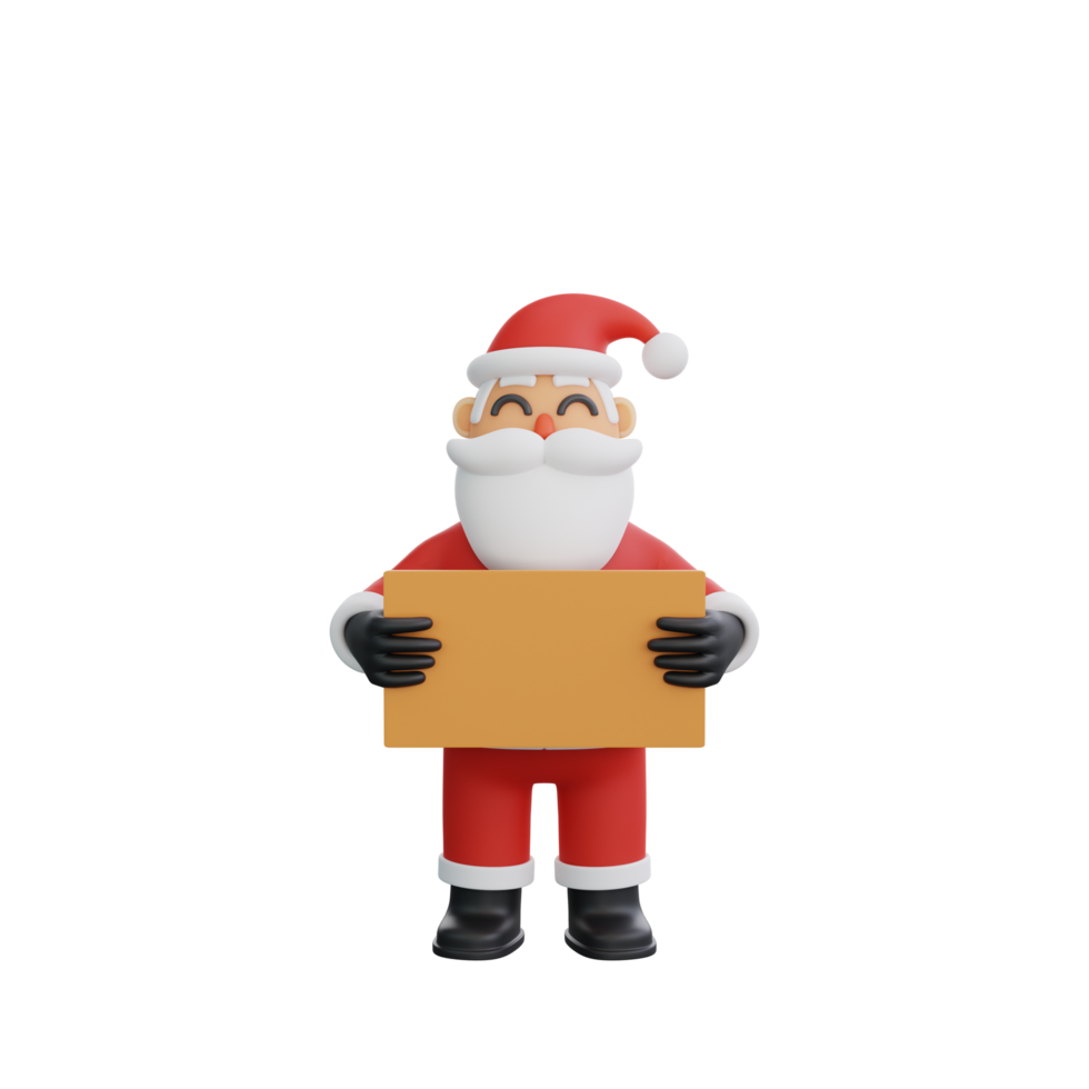 3d rendering of Santa holding a wooden board png