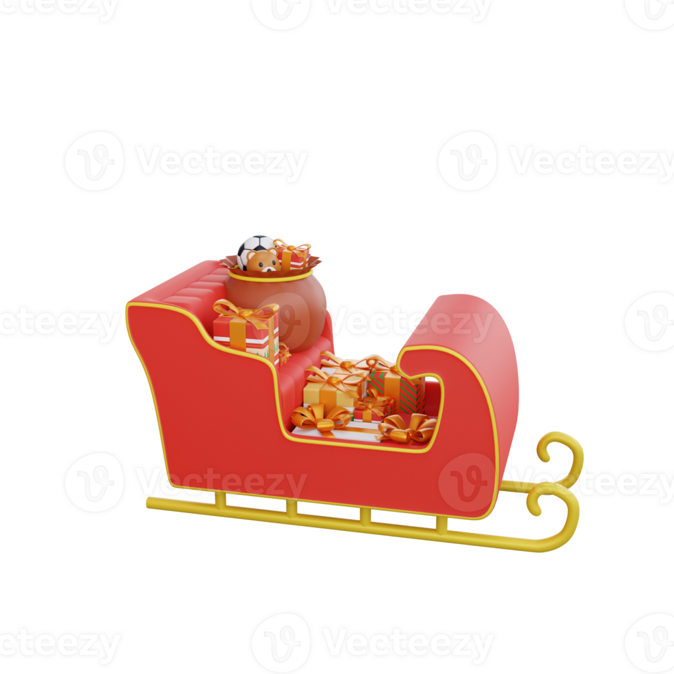 3D illustration of a Christmas sleigh with a gift icon png