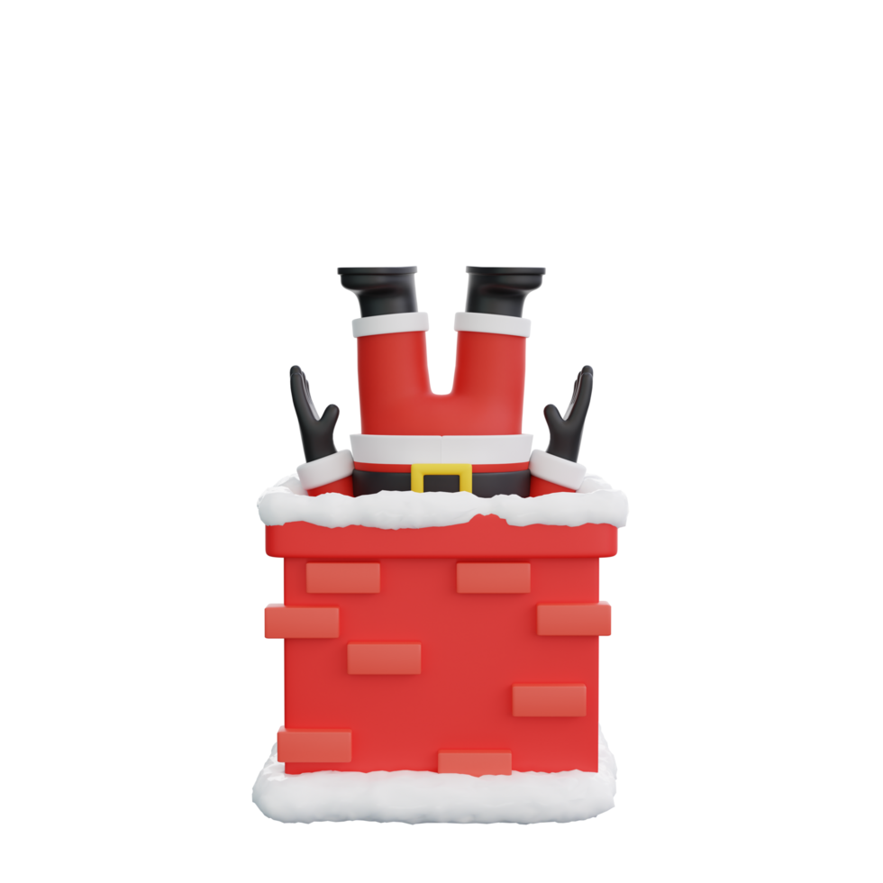 3d rendering of Santa entering the chimney png