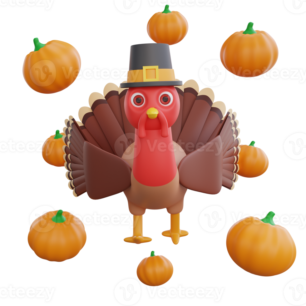 3D illustration Thanksgiving Celebration Turkey and Pumpkins png