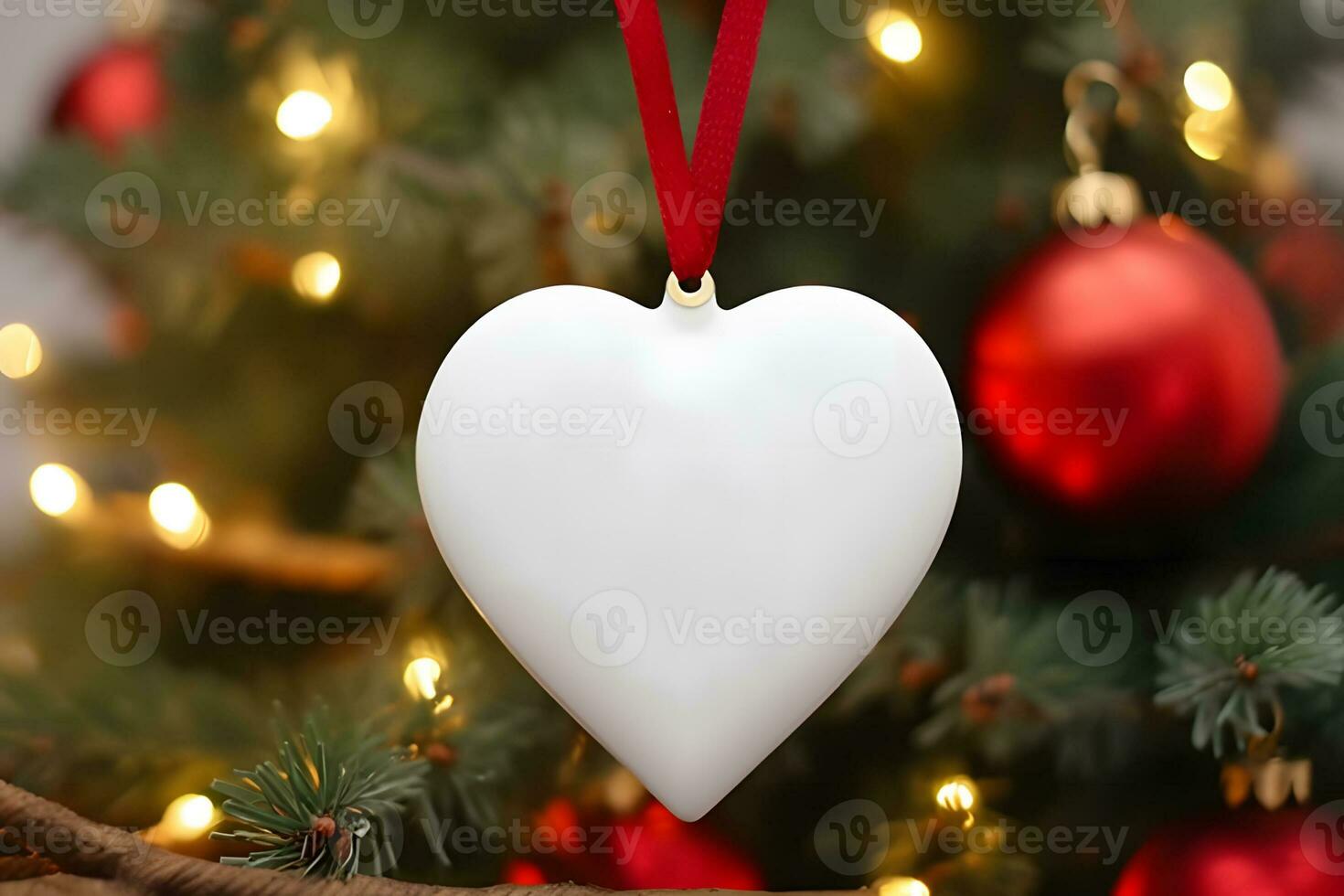 AI generated Blank Heart Shape Christmas Ornament, Christmas Ornament Mockup photo