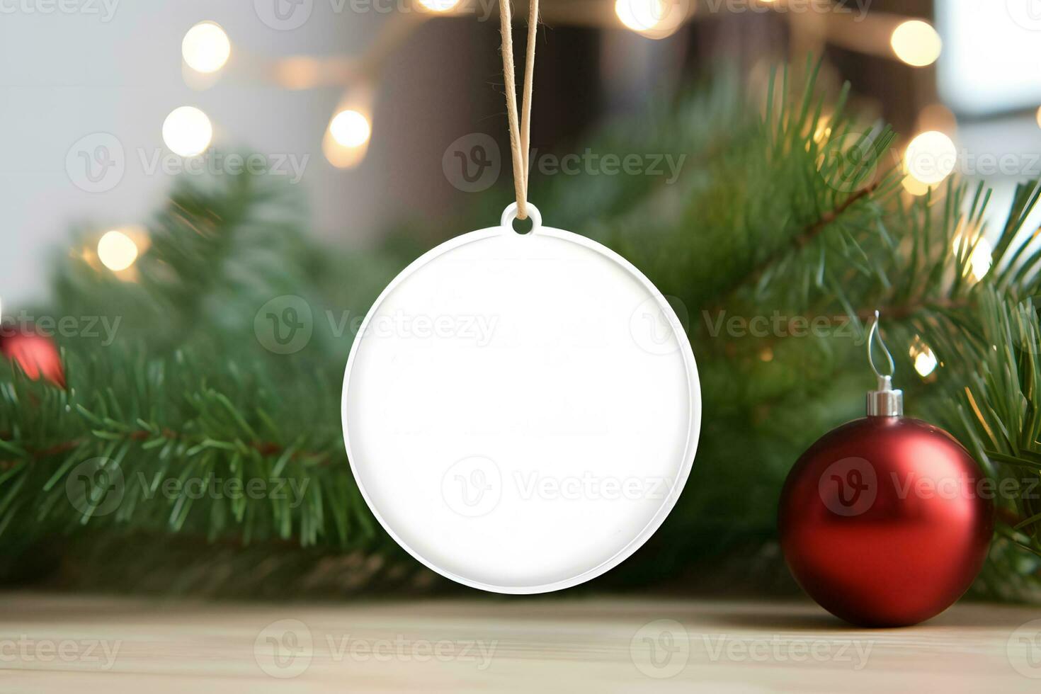 ai generado blanco redondo forma Navidad ornamento, Navidad ornamento Bosquejo foto