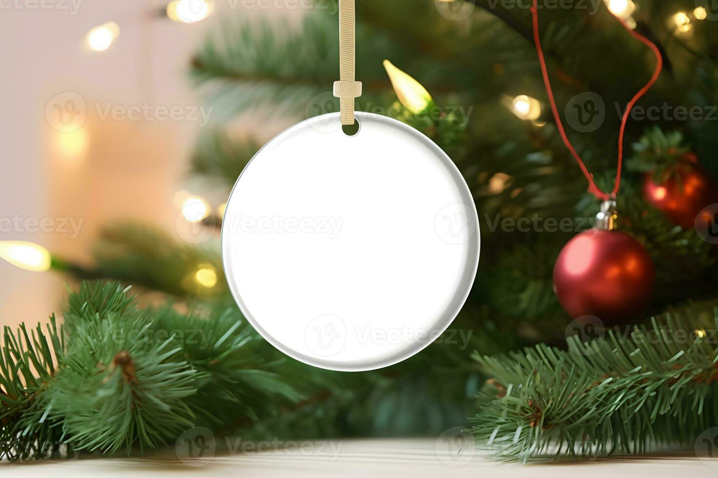 AI generated Blank Round Shape Christmas Ornament, Christmas Ornament Mockup photo