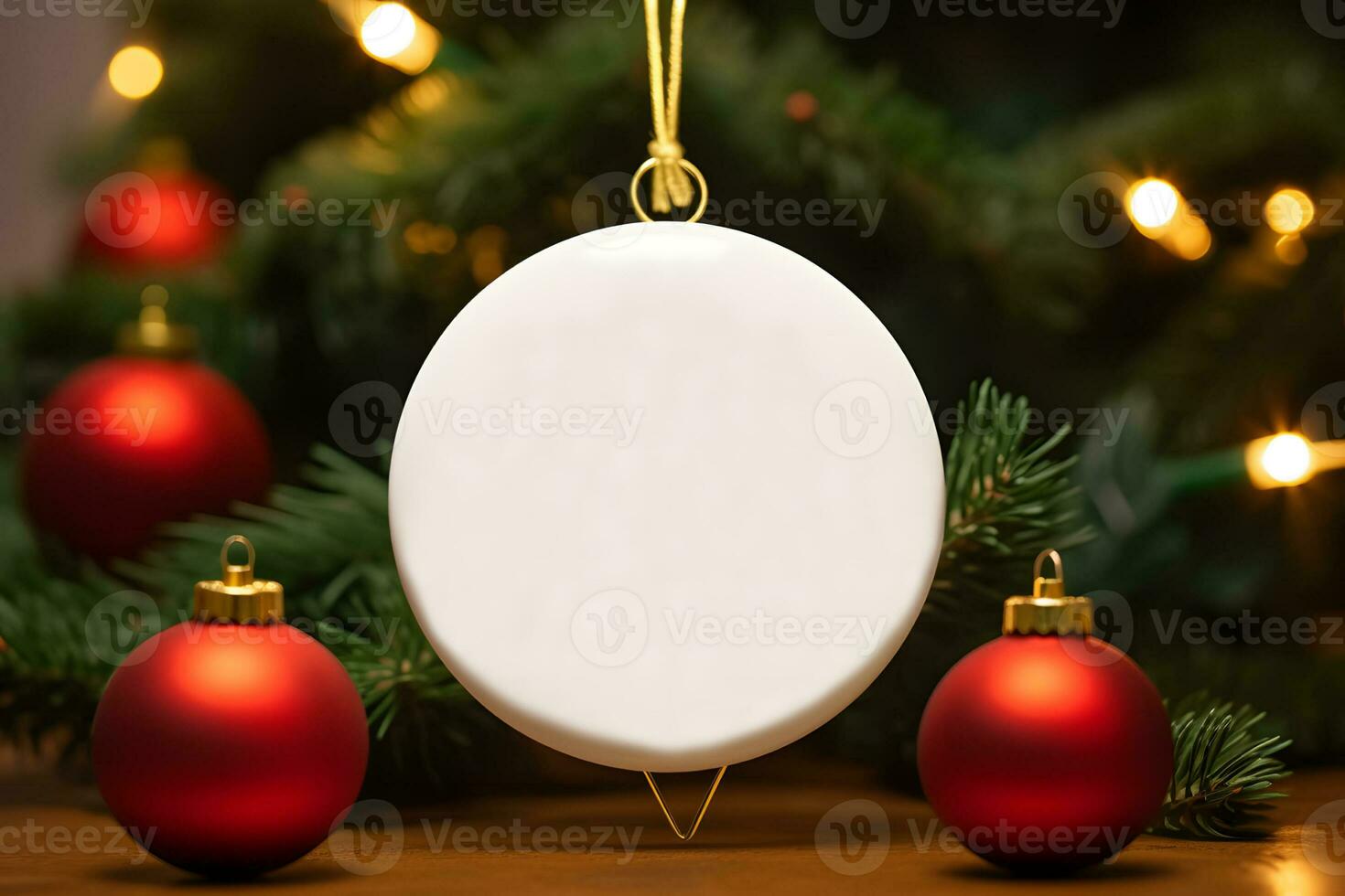 AI generated Blank Round Shape Christmas Ornament, Christmas Ornament Mockup photo