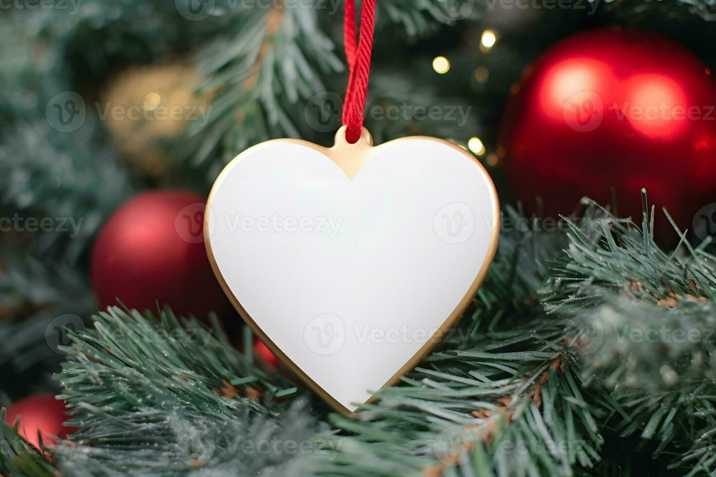 AI generated Blank Heart Shape Christmas Ornament, Christmas Ornament Mockup photo