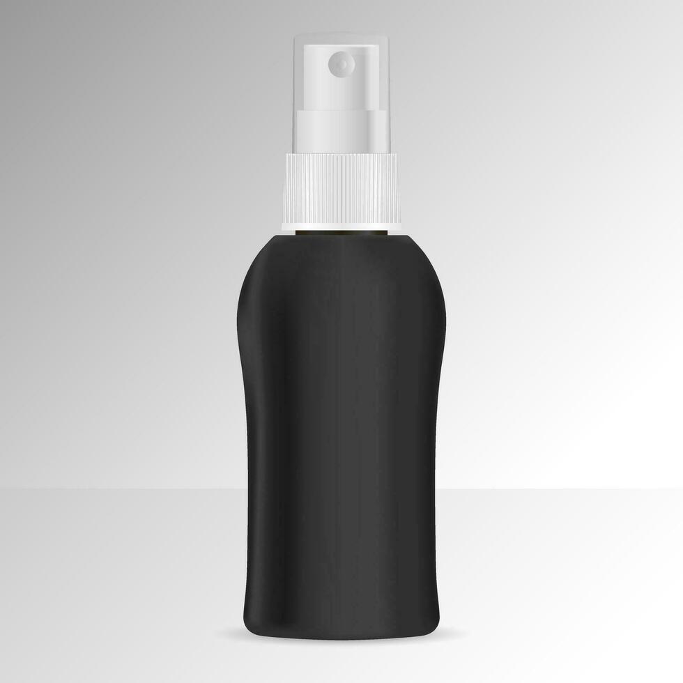 Realistic Cosmetic Spray bottle can. Dispenser sprayer container for cream, shampoo, and other cosmetics With lid. Mock up Template For Your Design. vector illustration.