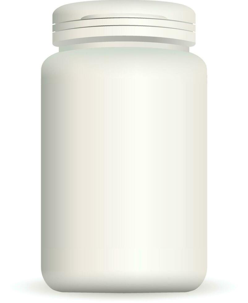 Leche blanco el plastico botella con chasquido bisagra empujar en gorra para medicamento, tabletas, pastillas 3d vector ilustración. realista embalaje Bosquejo modelo.