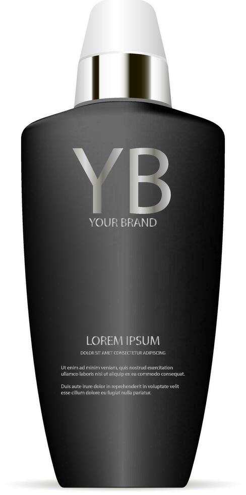 Brand cosmetics collagen lotion bottle in black colour. Vector 3d illustration ads. Ready for your commercial needs.