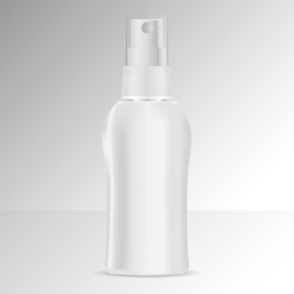 Spray bottle cosmetics mockup. Vector illustration. Blank template for your design. Dispenser spray lid package.