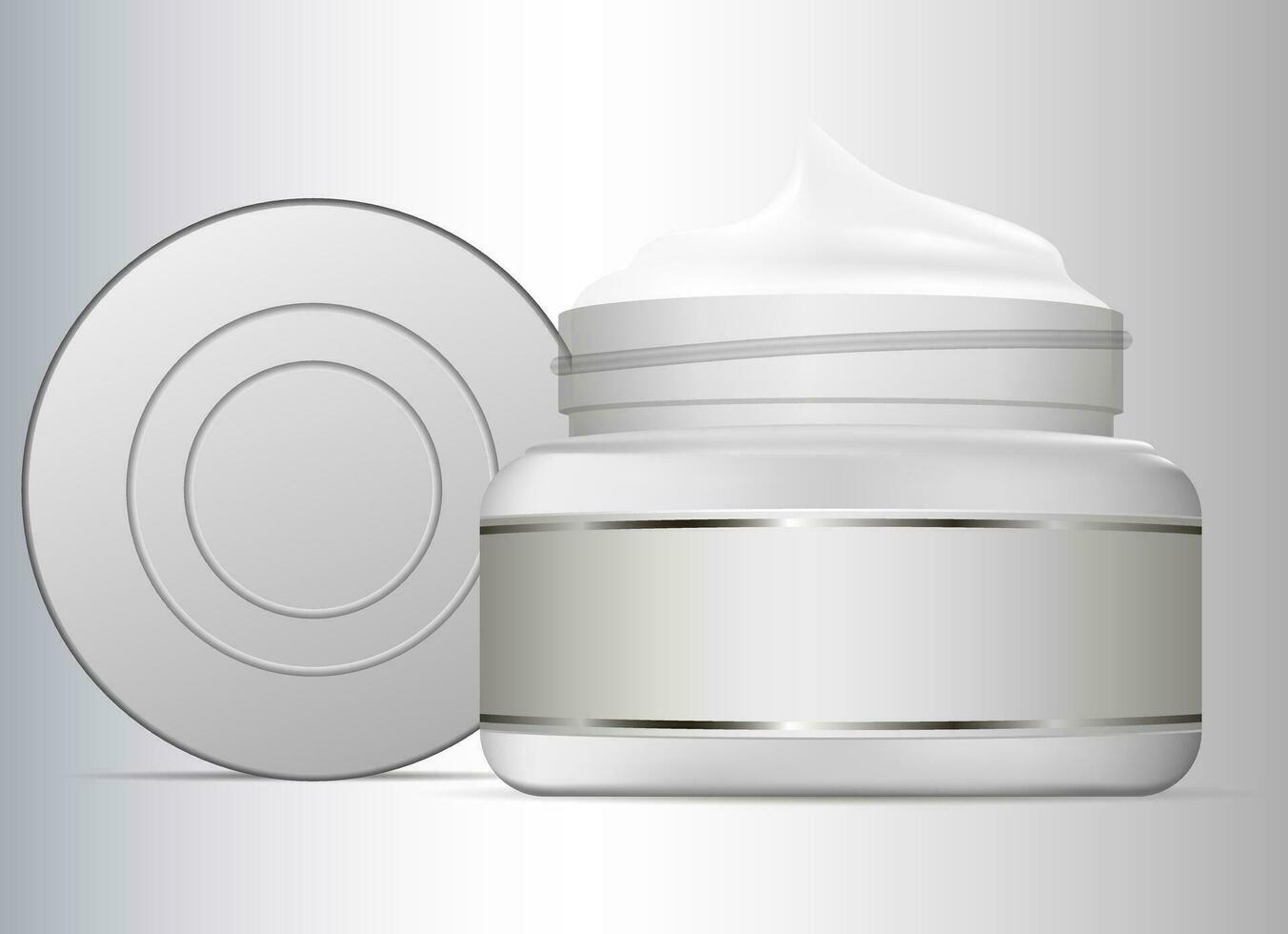 Cream jar isolated on white background. 3d vector realistic illustration. Cosmetic plastic bottle for cream, gel, powder. Beauty product package container.