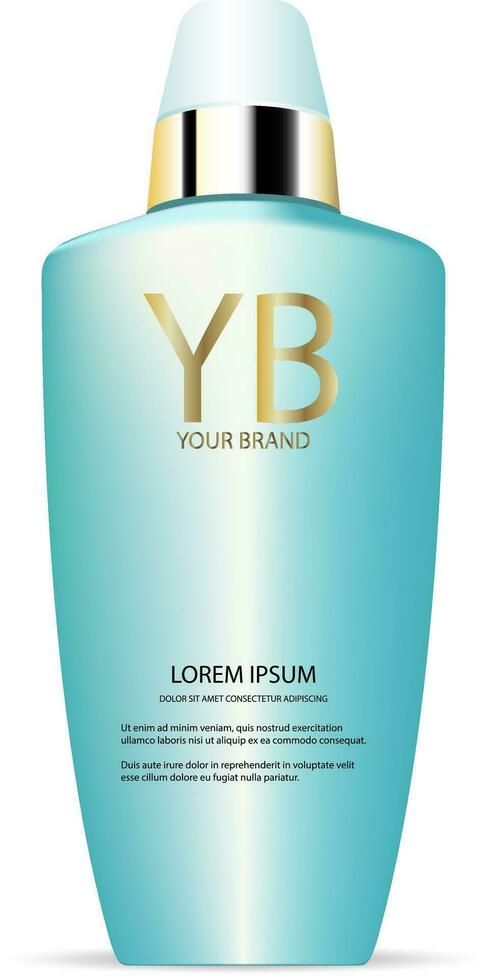 Luxury cosmetics lotion bottle with cap. Vector 3d illustration ads. High quality face care product.