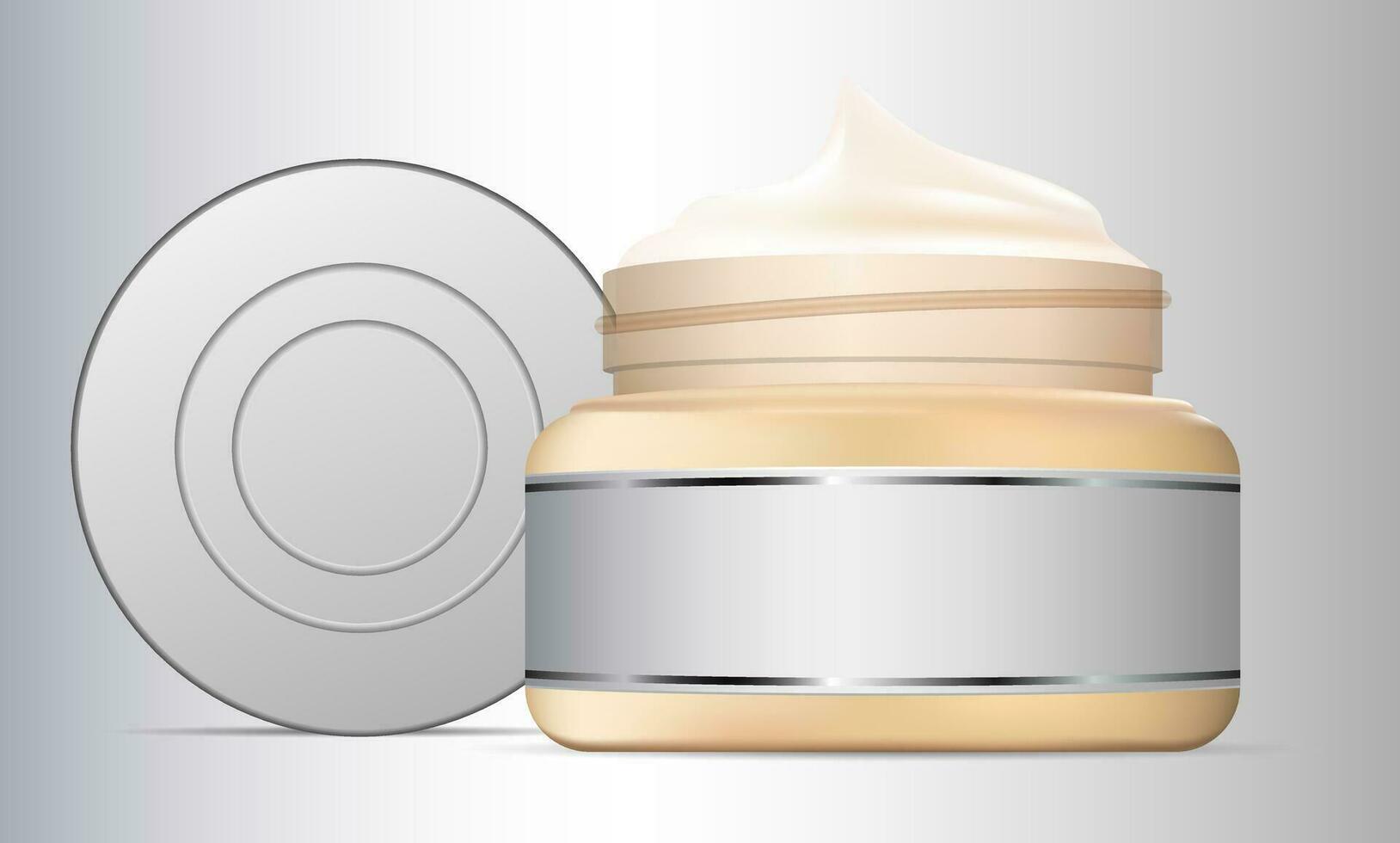 Open Cream jar container isolated on white background. EPS10 Vector illustration. Cosmetic plastic or glass bottle for cream, gel. Beauty product package.