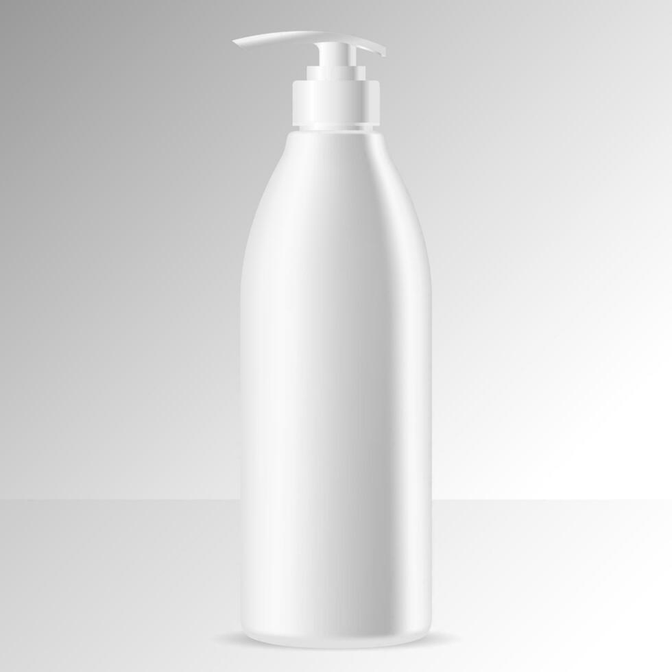 White dispenser bottle. EPS Vector illustration mockup. Pump can for cream, shampoo, soap and other liquid. 3d blank for your commercial design use.